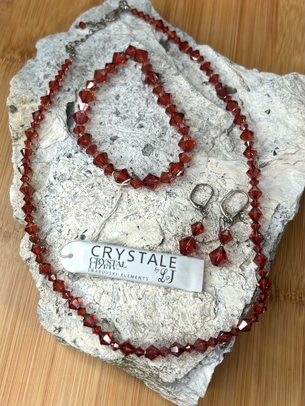 Swarovski Crystal Elements Amber Faceted Necklace, Bracelet & Earrings Set